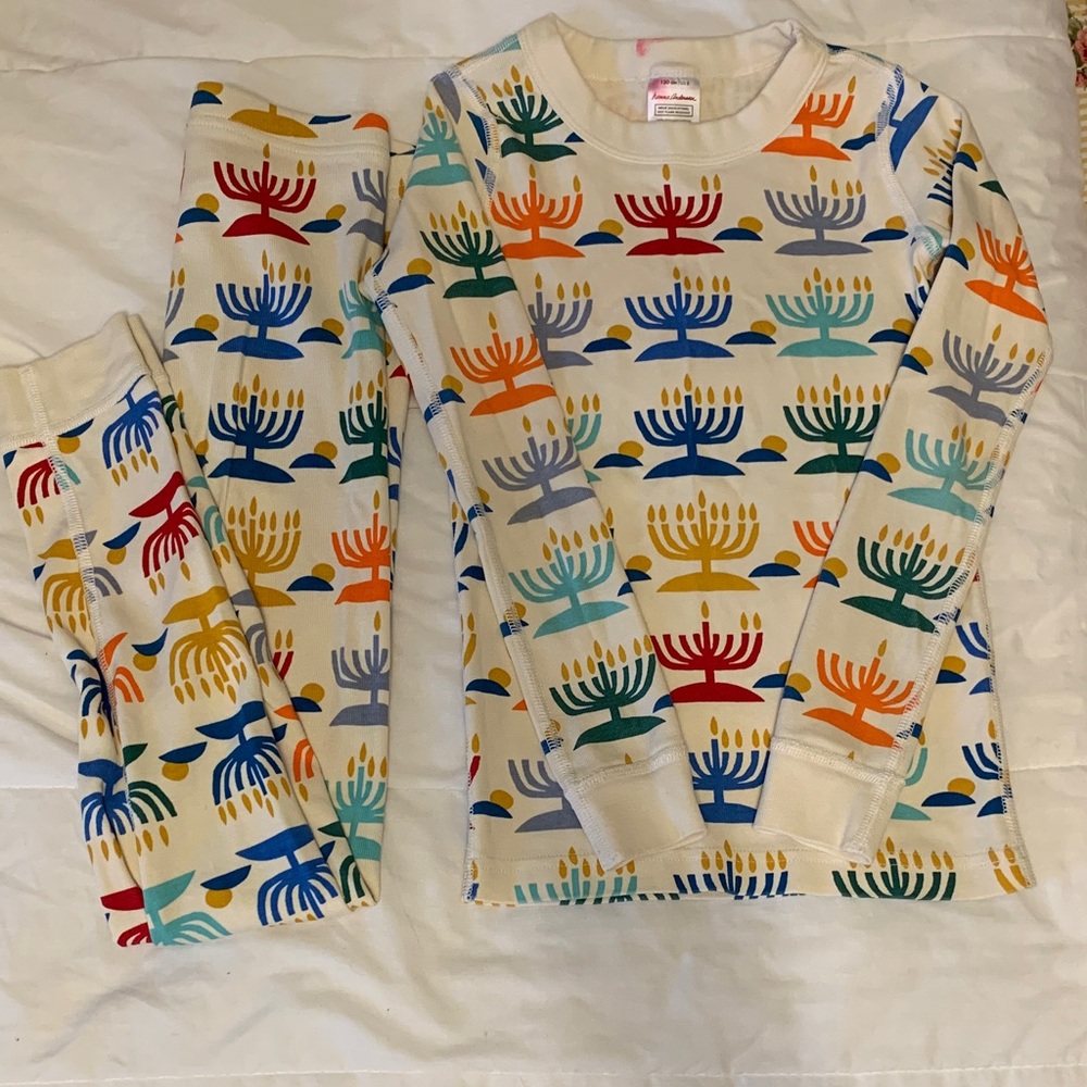 Hannah Anderson Organic Cotton 8T Cream Hanukkah Menorah Print Pajama Set